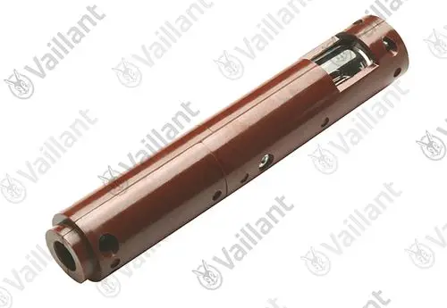 Brauchwasserfühler von Vaillant mit zylindrischer Form und mehreren Bohrungen zur Befestigung. Gezeigt ist die Vorderansicht des Sensors.